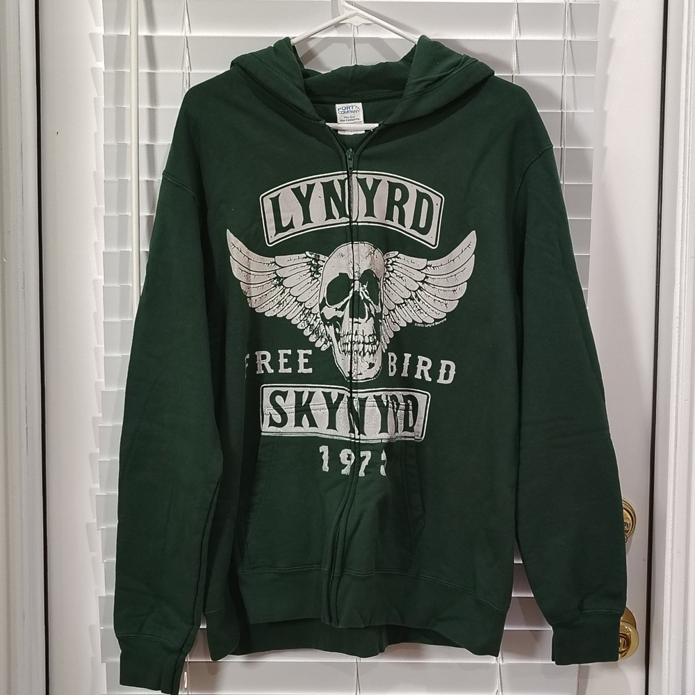 Lynyrd Skynyrd Hoodie Unisex LG Green Zip Free Bird Rock Band Grunge Streetwear